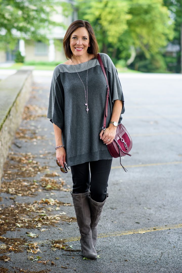 Transition Outfit: Lightweight Poncho with Leggings and Suede Boots