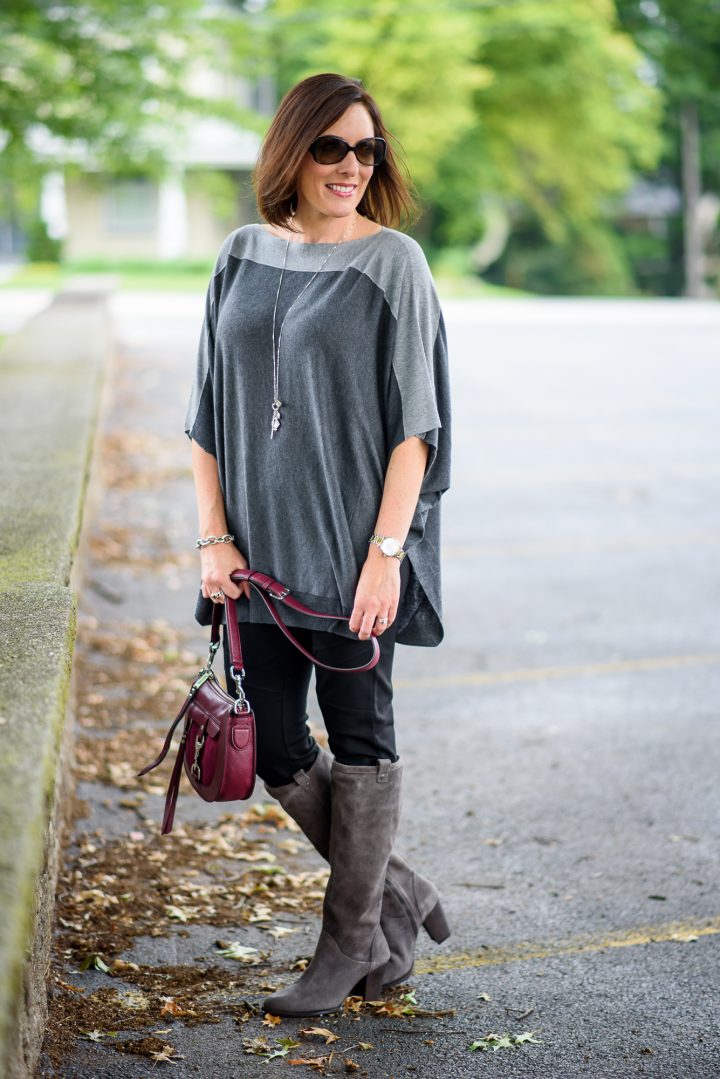Fall Transition Outfit: Lightweight Poncho with Leggings and UGGs