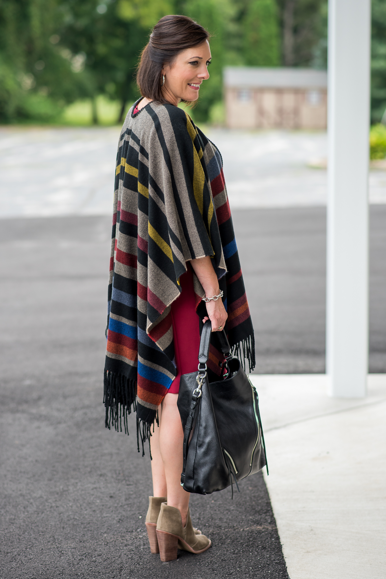 How to style a blanket poncho with a dress. Fashion Over 40