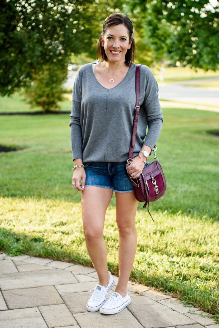 Styling shorts and a long sleeve sweater for those mild early fall days!