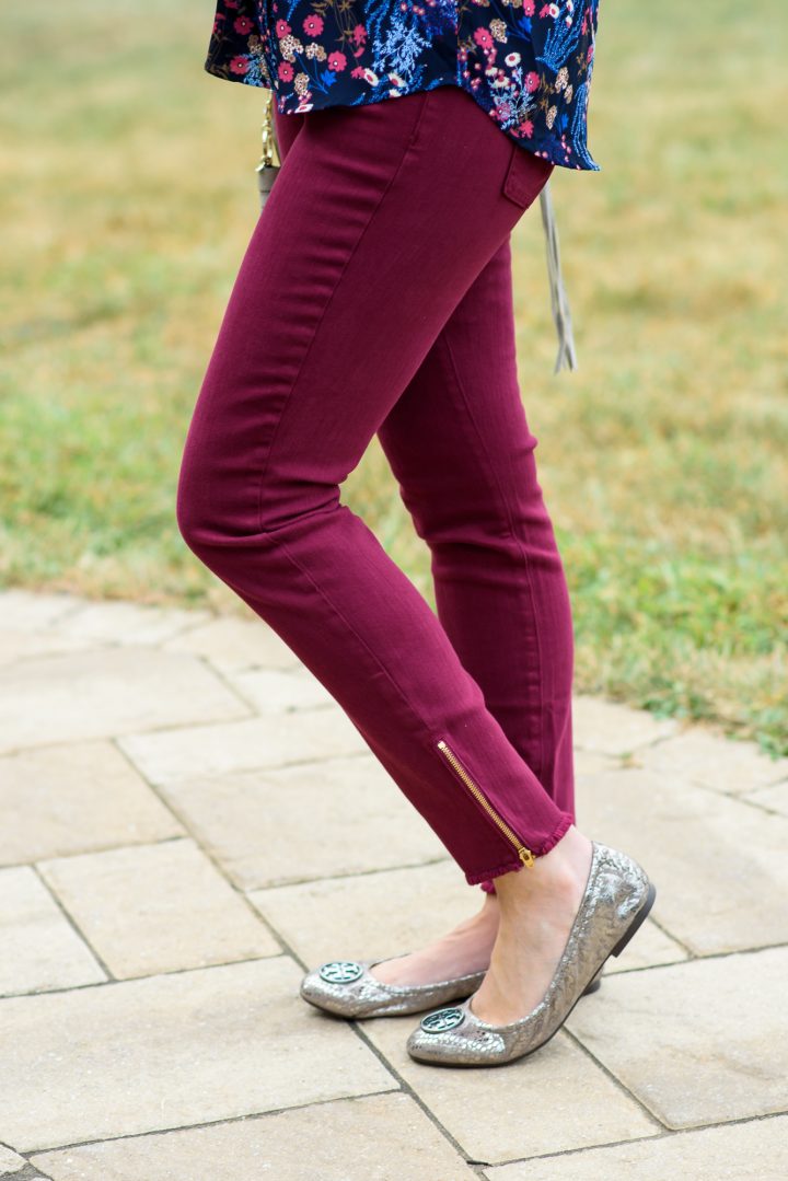 September 2016 Fall Stitch Fix Review featuring Collective Concepts Minden Pleat Detail Blouse with the Pistola Caterina Frayed Hem Ankle Zip Skinny Jeans.