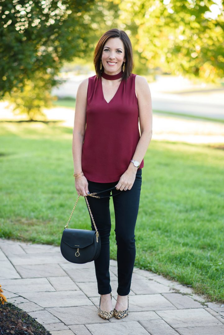Fall Date Night Outfit: Woven Halter Top & Black Pants