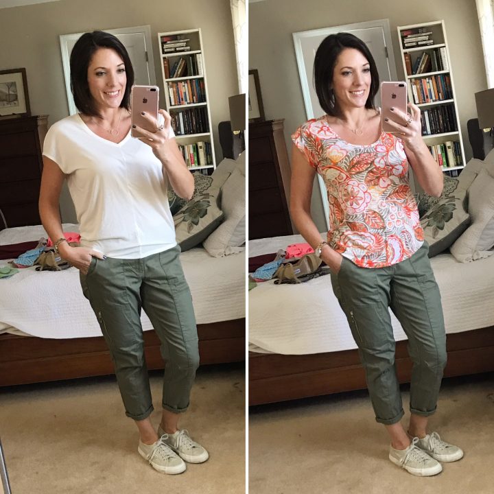 Two ways to wear WHBM Slim Crop Pants with Utility Details with Superga kicks!