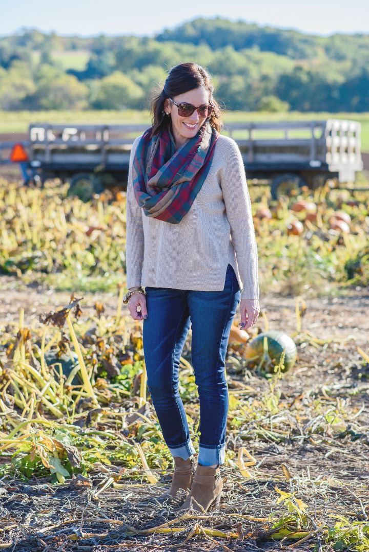 These figure-flattering jeans from Riders by Lee are comfortable and fashionable, and they kept their shape even after spending an afternoon at the pumpkin patch. 