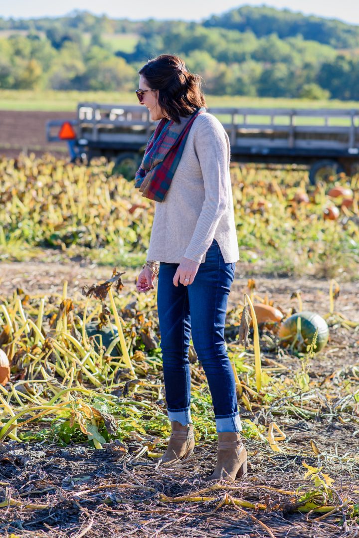 Fall Family Fun at the Pumpkin Patch featuring Riders® by Lee® Bounce Back Skinny Jeans -- these figure flattering jeans are comfortable and hold their shape after hours of wear! 