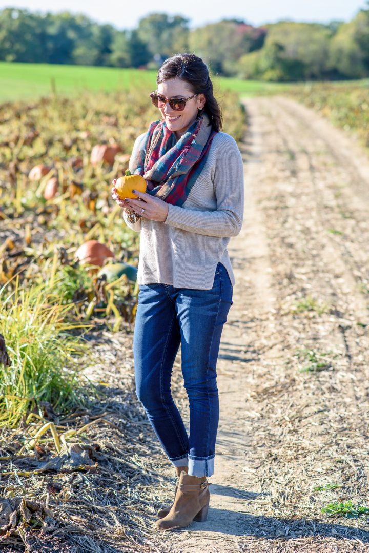 Fall Family Fun at the Pumpkin Patch featuring Riders® by Lee® Bounce Back Skinny Jeans -- these figure flattering jeans are comfortable and hold their shape after hours of wear! 