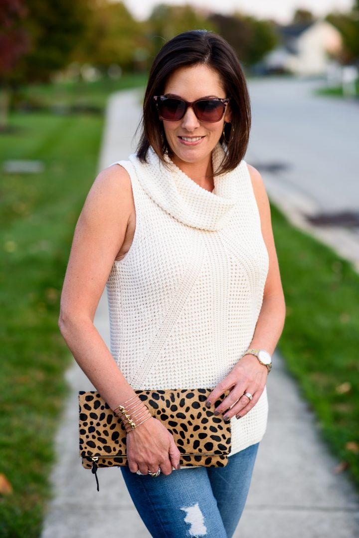 Sleeveless Cowl Neck Sweater Outfit