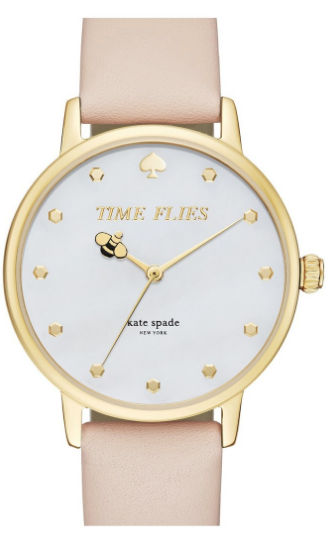 KATE SPADE NEW YORK 'metro - honeybee' leather strap watch, 34mm 