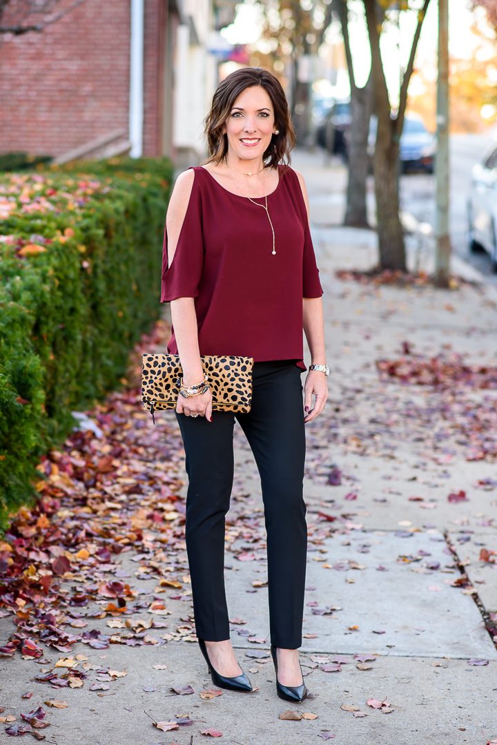 Holiday Party Pants Outfit with Cold Shoulder Top