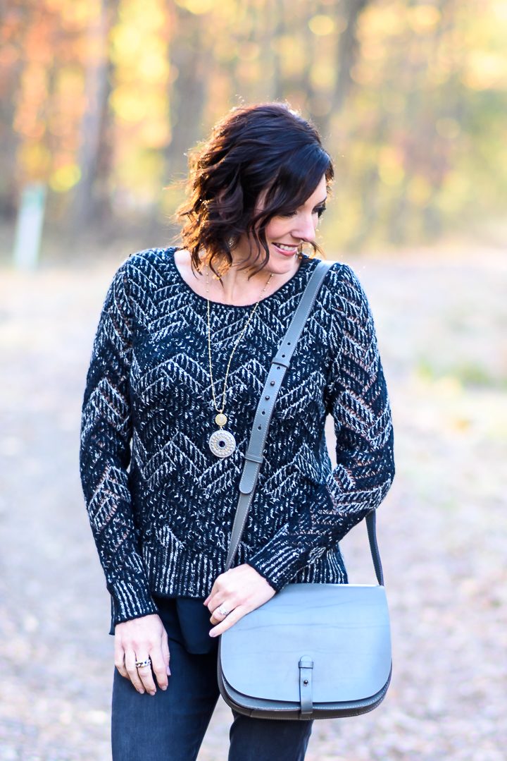 Lucky Brand Chevron Shine Sweater, Tribal Pendant, and The Point Shoulder Bag