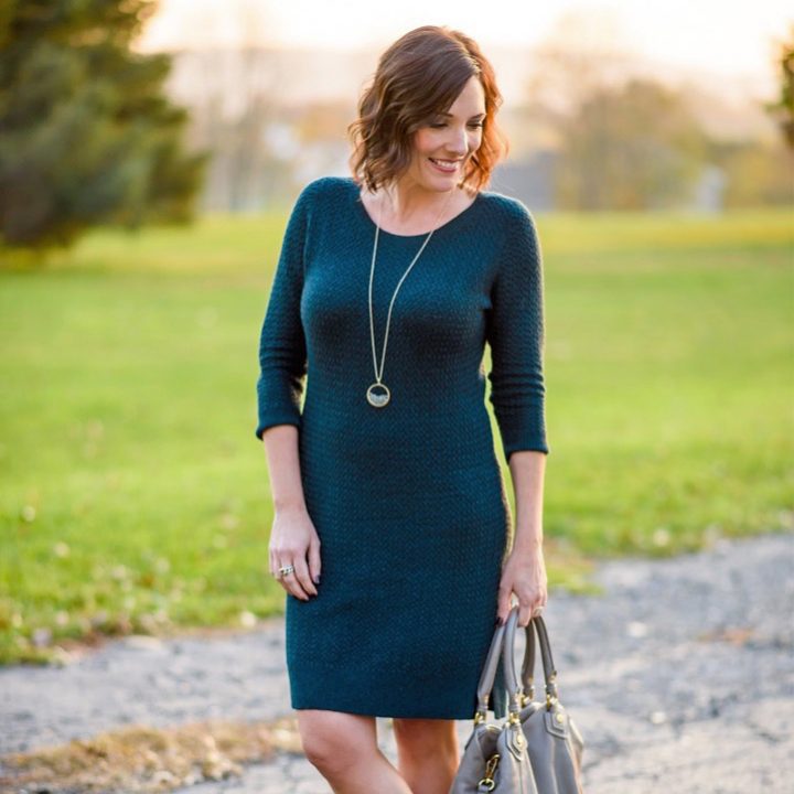Fashion Over 40 | What I Wore | Teal Sweater Dress for Fall