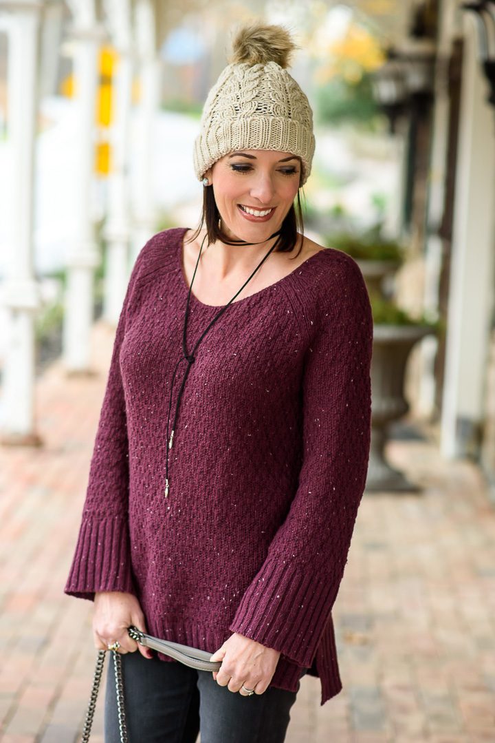 Holiday Gift Ideas: Pompom Beanie, Hinge Slouchy Sweater, and Choker String Necklace