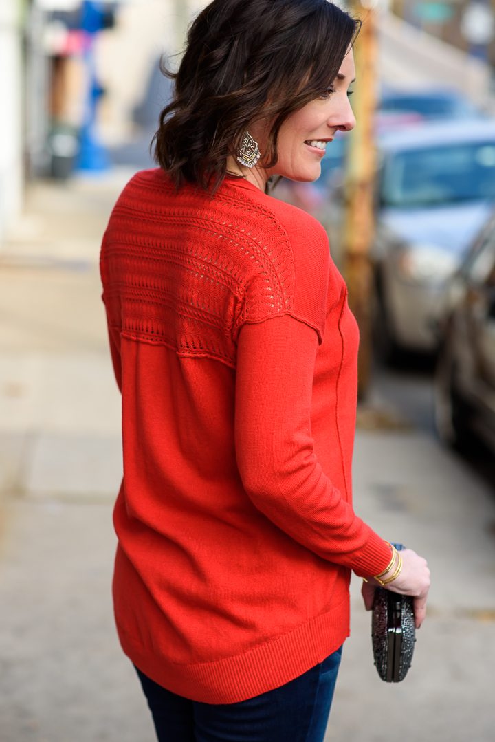 This gorgeous Lucky Brand sweater can be dressed up or down, and it's the perfect red for the holidays!