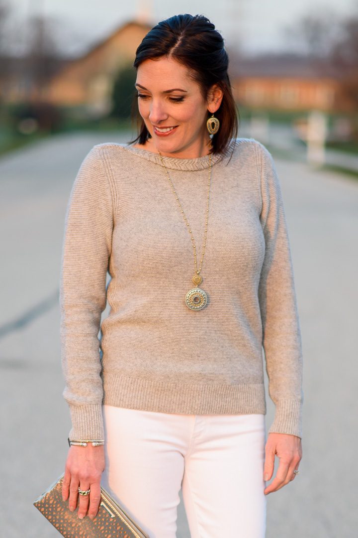 Fashion Over 40 Holiday Style: I'm styling a simple silver and white outfit that is perfect for more casual holiday events when you want to look festive, but not over-the-top.