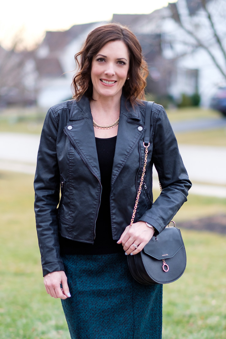Fashion Over 40: Flannel Pencil Skirt & Moto Jacket