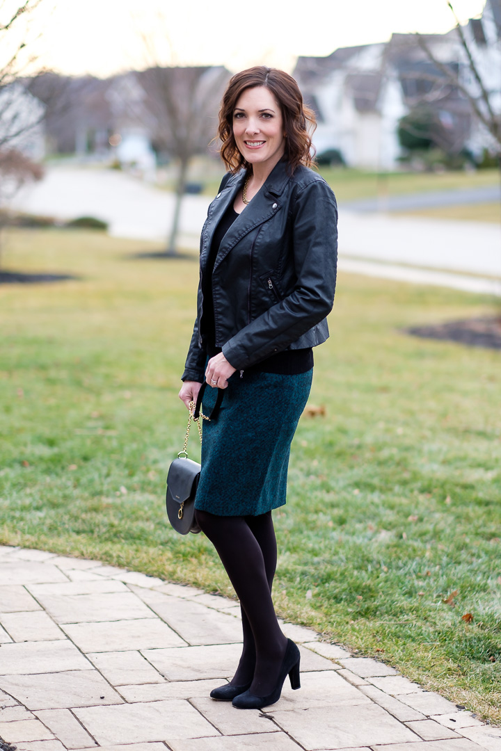 Fashion Over 40: How to style a pencil skirt with a moto jacket