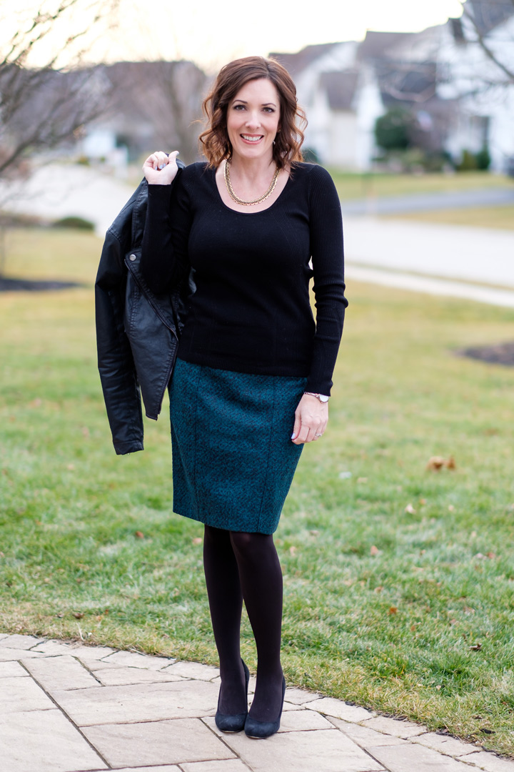 Fashion Over 40: How to style a pencil skirt with a moto jacket