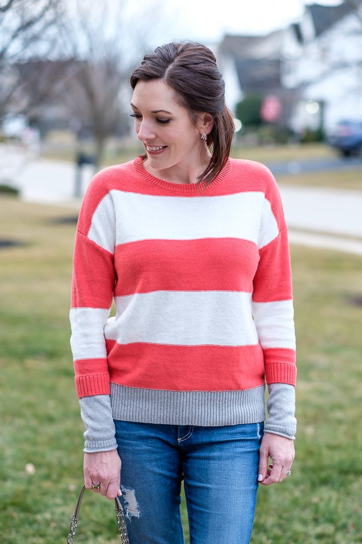 Wear Now & Later: This Striped Sweater is super cute and only $29! Size down; it runs big.