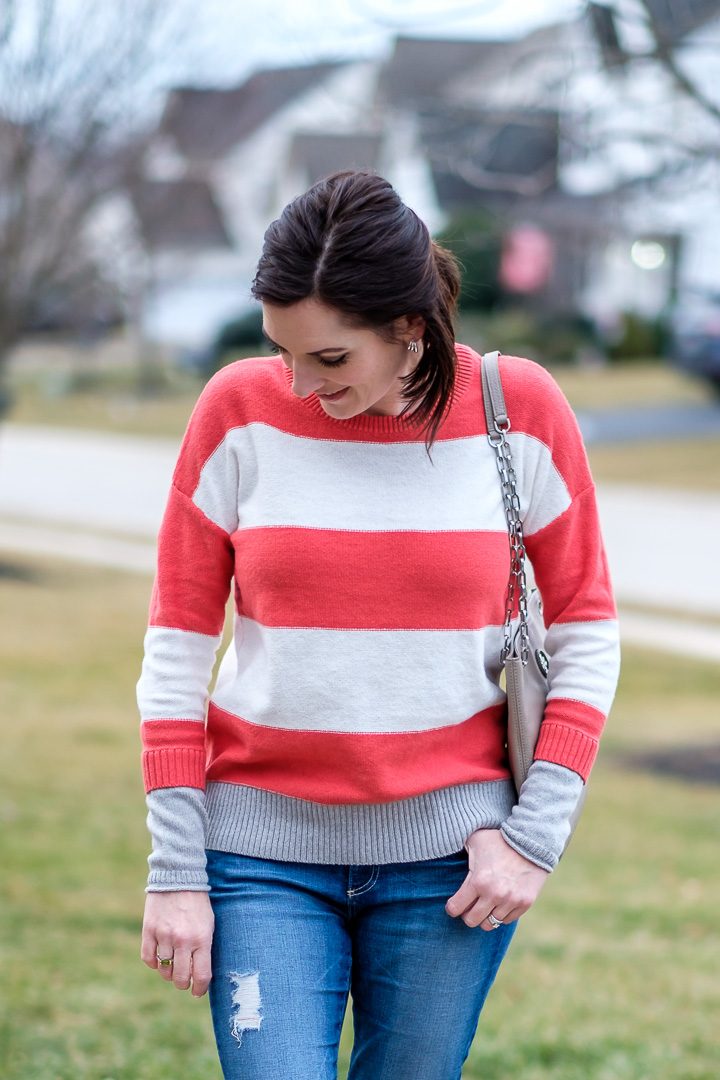 Wear Now & Later: This Striped Sweater is super cute and only $29! Size down; it runs big.