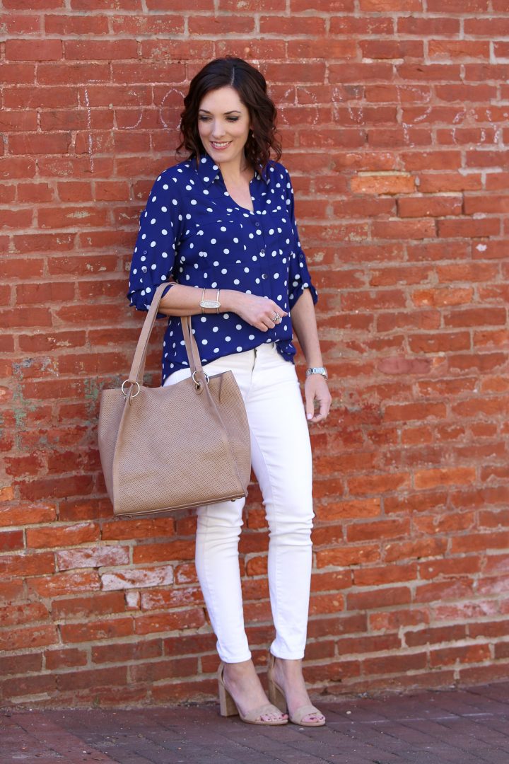 Blue & White Polka Dot Portofino Shirt Outfit for Spring