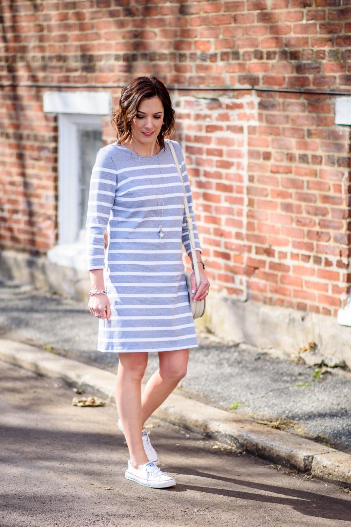Spring Weekend Style: Casual Stripe Dress with Converse