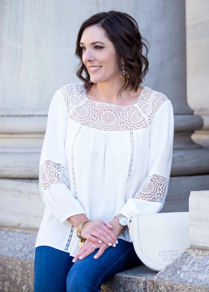 Lace Trim Joie Peasant Blouse with Bootcut Jeans