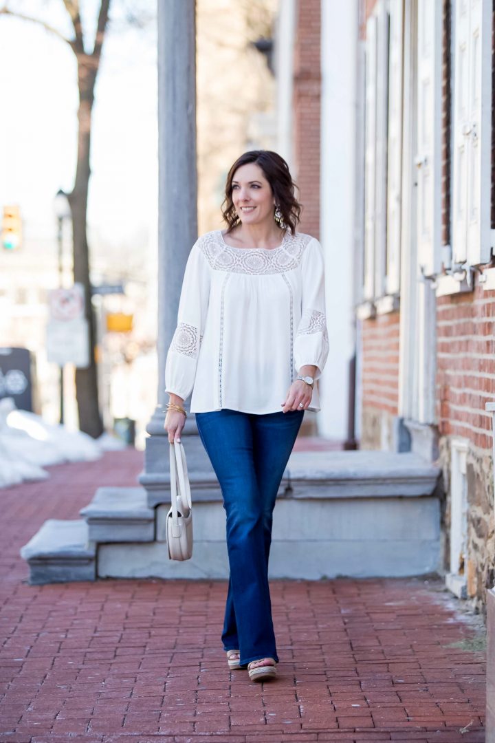 Lace Trim Joie Peasant Blouse with Bootcut Jeans